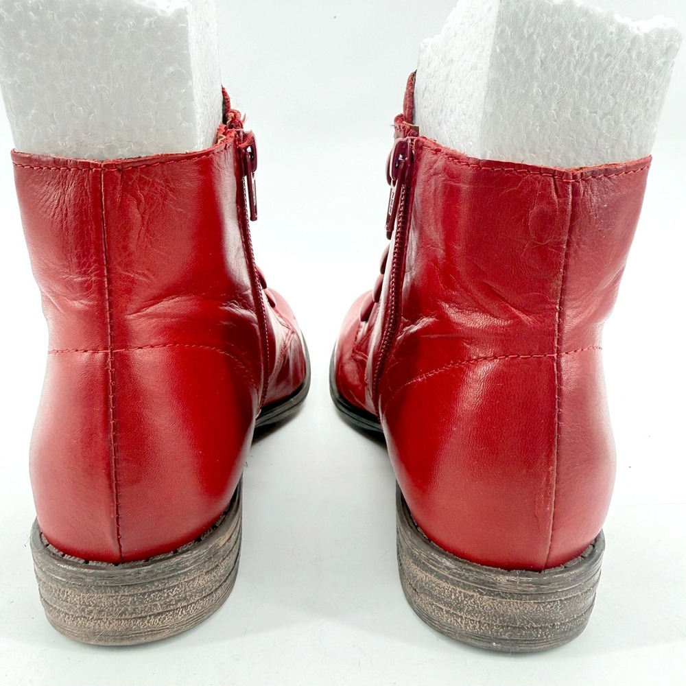 Spring Step L'Artriste Louise Button Ankle Boots 6.5 Red Leathr Side Zip Cap Toe - Picture 10 of 11